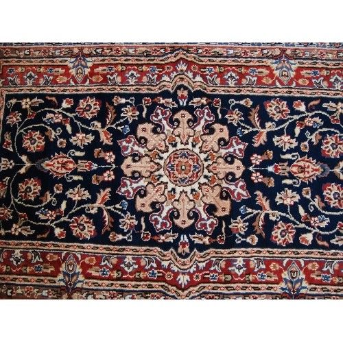 Mid Night Blue Love Flowers Area Rug Hand Knotted Wool Silk Carpet'