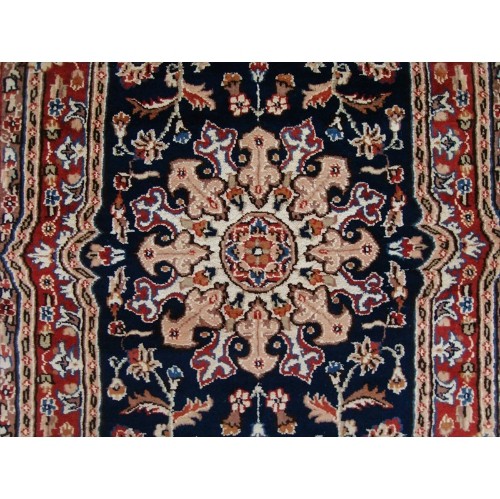 Mid Night Blue Love Flowers Area Rug Hand Knotted Wool Silk Carpet'