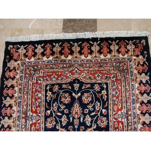 Mid Night Blue Love Flowers Area Rug Hand Knotted Wool Silk Carpet'