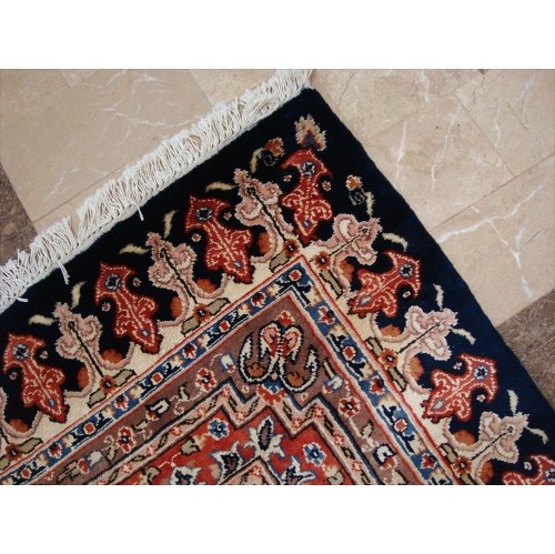 Mid Night Blue Love Flowers Area Rug Hand Knotted Wool Silk Carpet'
