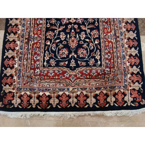 Mid Night Blue Love Flowers Area Rug Hand Knotted Wool Silk Carpet'