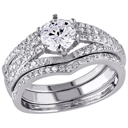 Bridal Halo Ring in Sterling Silver with 83 Round-Cut Cubic Zirconia - Size 6