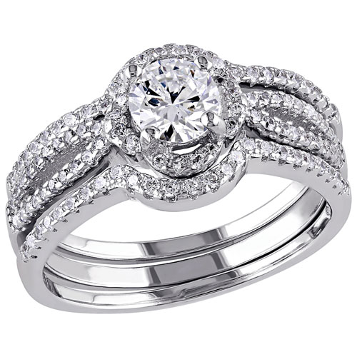 Bridal Halo Ring in Sterling Silver with 102 Round-Cut Cubic Zirconia - Size 8