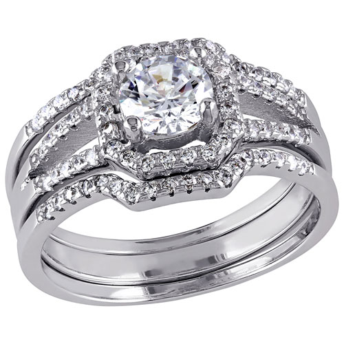 Bridal Halo Ring in Sterling Silver with 77 Round-Cut Cubic Zirconia - Size 6
