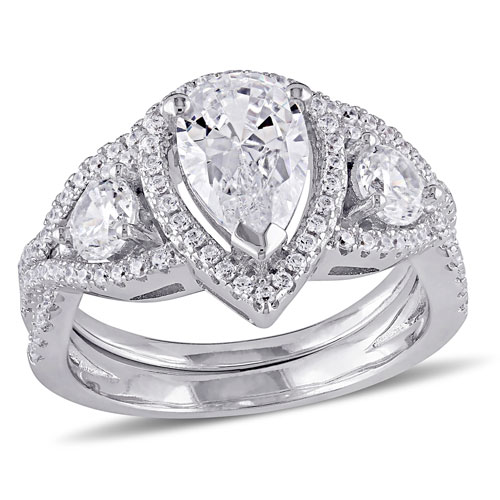 Bridal Drop Ring in Sterling Silver with 108 Round-Cut Cubic Zirconia - Size 6