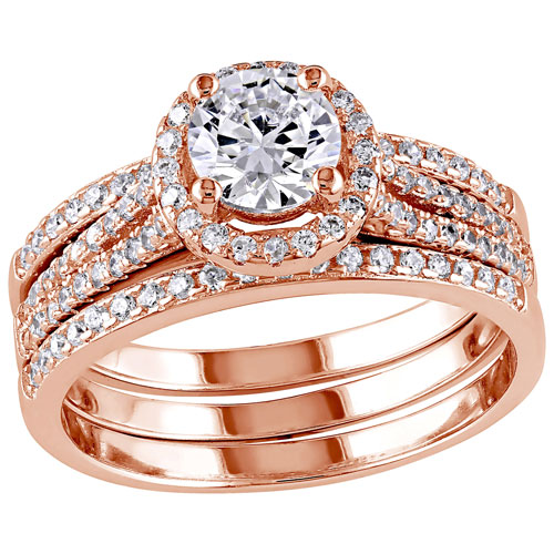 Bridal Halo Ring In Pink Sterling Silver with 99 Round-Cut Cubic Zirconia - Size 6