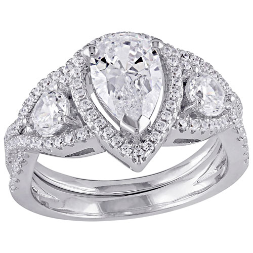 Bridal Drop Ring in Sterling Silver with 108 Round-Cut Cubic Zirconia - Size 8