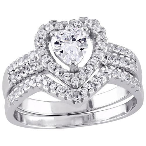 Bridal Heart Ring in Sterling Silver with 61 Round-Cut Cubic Zirconia - Size 7