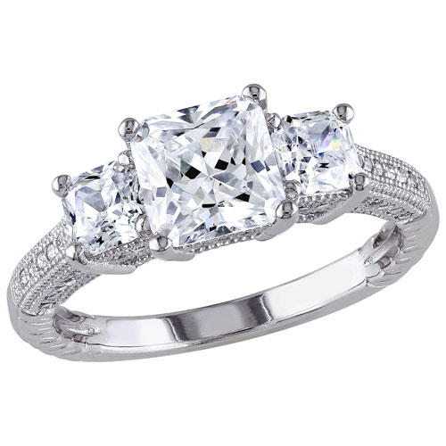 Bridal Three-stone Ring in Sterling Silver with 50 Round-Cut Cubic Zirconia - Size 6