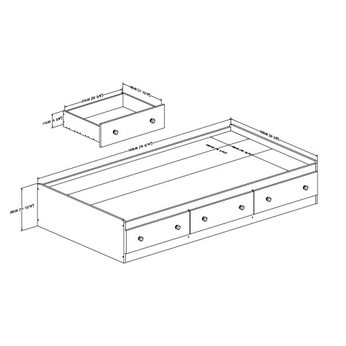 South Shore Savannah Twin Mates Bed with 3 Drawers, Pure White