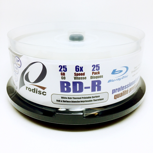 RODISC BD-R25GB/135MIN 6X White Thermal Printable to Hub, Metalized Hub Surface