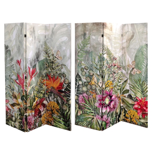 KOZY NICHE  Double Sided 3 Panel Canvas Screen With Glitter (Garden Of Eden)