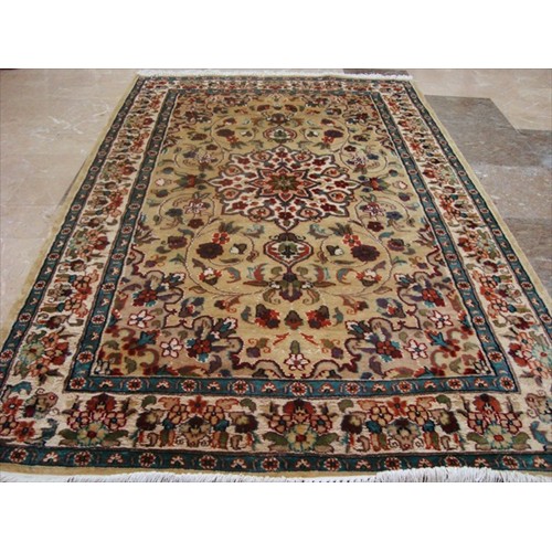 Beige Ivory Lovely Medallion Flower Area Rug Hand Knotted Wool Silk Carpet'