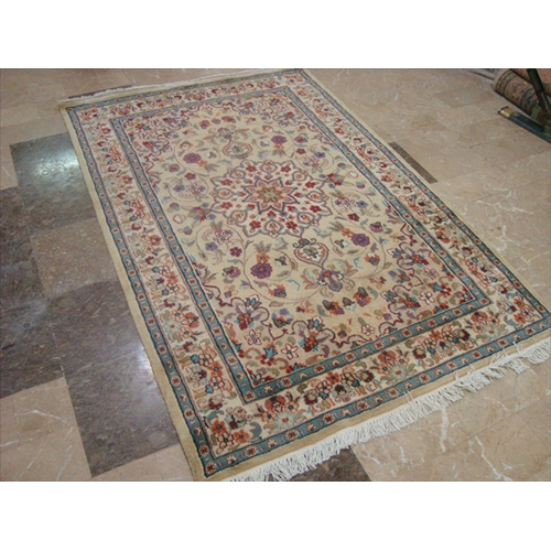 Beige Ivory Lovely Medallion Flower Area Rug Hand Knotted Wool Silk Carpet'