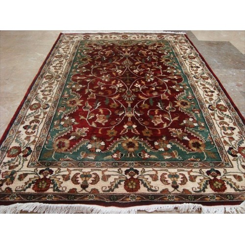 AHMEDANI  Exclusive Love Floral Medallion Lovely Area Rug Hand Knotted Wool Silk Carpet (6 X 4)' In Red