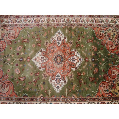 Ahmedani Lovely Medallion Hand Knotted Wool Silk Carpet 6.0' x 4.0' Area Rug - Olive Green