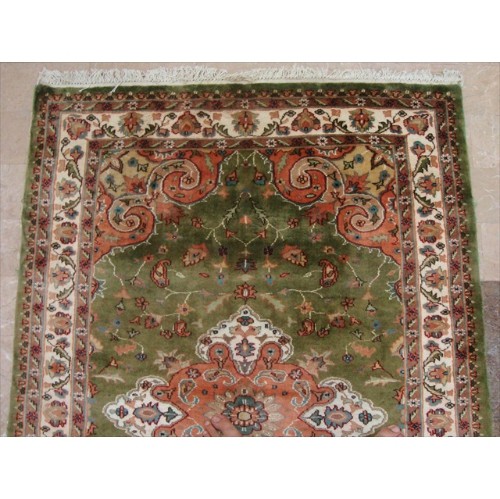 Ahmedani Lovely Medallion Hand Knotted Wool Silk Carpet 6.0' x 4.0' Area Rug - Olive Green
