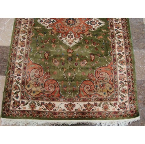 Ahmedani Lovely Medallion Hand Knotted Wool Silk Carpet 6.0' x 4.0' Area Rug - Olive Green