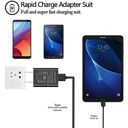 Chargeur rapide compatible pour Kindle Fire avec câble micro USB de 10ft  pi; Cordon d'alimentation; Adaptateur c.a. mural USB 2 A de 5 V