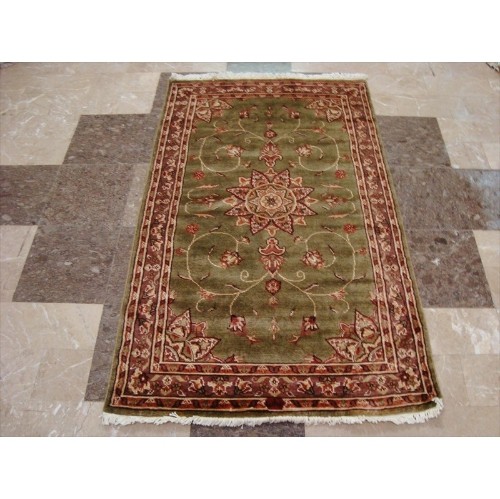 Wow Gold Green Floral Medallion Rectangle Area Rug Hand Knotted Wool Silk Carpet'