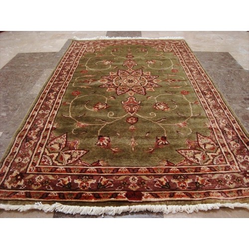 Wow Gold Green Floral Medallion Rectangle Area Rug Hand Knotted Wool Silk Carpet'