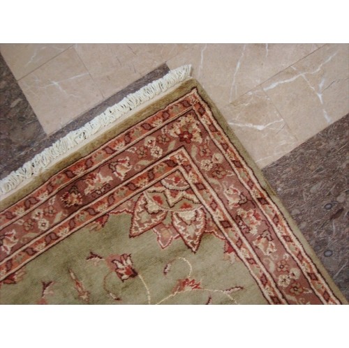 Wow Gold Green Floral Medallion Rectangle Area Rug Hand Knotted Wool Silk Carpet'