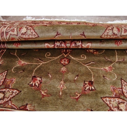 Wow Gold Green Floral Medallion Rectangle Area Rug Hand Knotted Wool Silk Carpet'