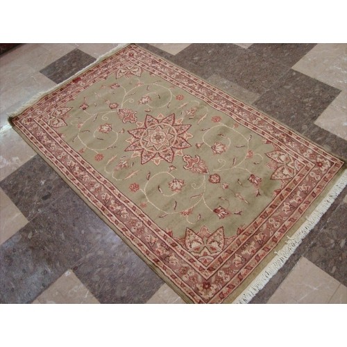 Wow Gold Green Floral Medallion Rectangle Area Rug Hand Knotted Wool Silk Carpet'