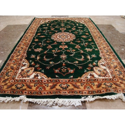 Exclusive Dark Green Floral Medallion Area Rug Hand Knotted Wool Silk Carpet'
