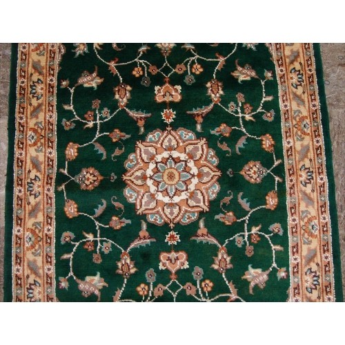 Exclusive Dark Green Floral Medallion Area Rug Hand Knotted Wool Silk Carpet'