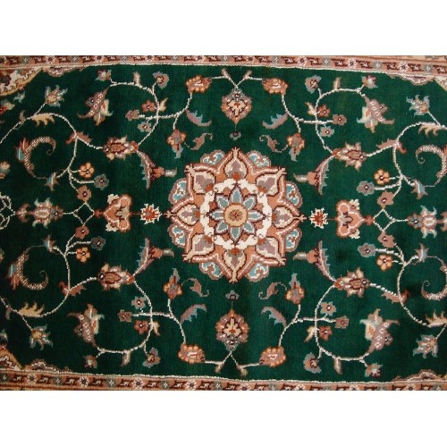 Exclusive Dark Green Floral Medallion Area Rug Hand Knotted Wool Silk Carpet'