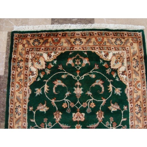 Exclusive Dark Green Floral Medallion Area Rug Hand Knotted Wool Silk Carpet'