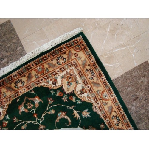 Exclusive Dark Green Floral Medallion Area Rug Hand Knotted Wool Silk Carpet'