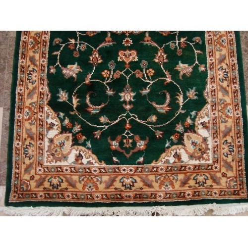 Exclusive Dark Green Floral Medallion Area Rug Hand Knotted Wool Silk Carpet'