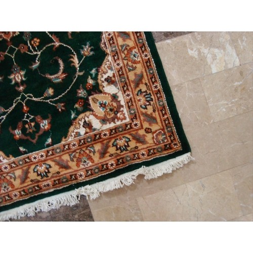 Exclusive Dark Green Floral Medallion Area Rug Hand Knotted Wool Silk Carpet'