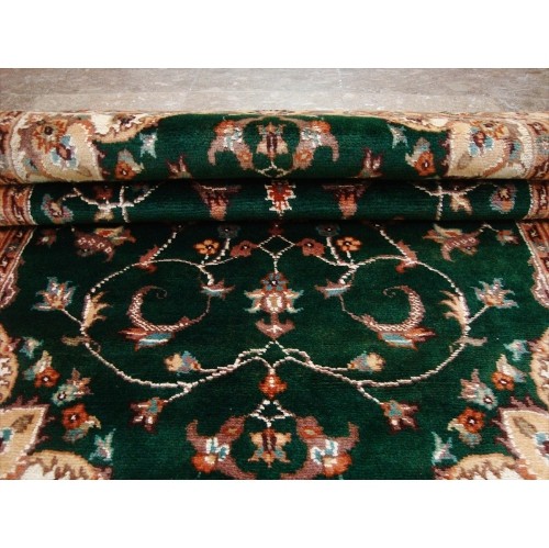 Exclusive Dark Green Floral Medallion Area Rug Hand Knotted Wool Silk Carpet'