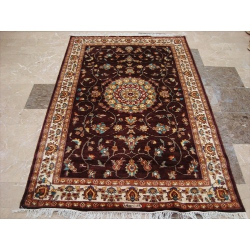 Love Dark Mehroon Red Floral Area Rug Hand Knotted Wool Silk Carpet'