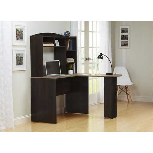 Sutton Transitional L Desk With Hutch Espresso Light Brown