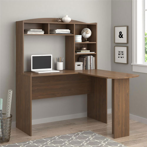 Sutton Transitional L Desk With Hutch Walnut Best Buy Canada