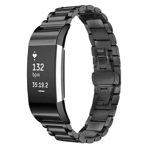 Stainless Steel Metal Strap Band for Fitbit Charge 2 Watch in Black