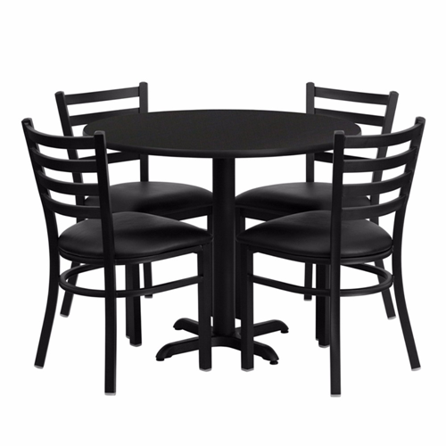 36 Round Black Laminate Table Set With Ladder Back Metal Chair