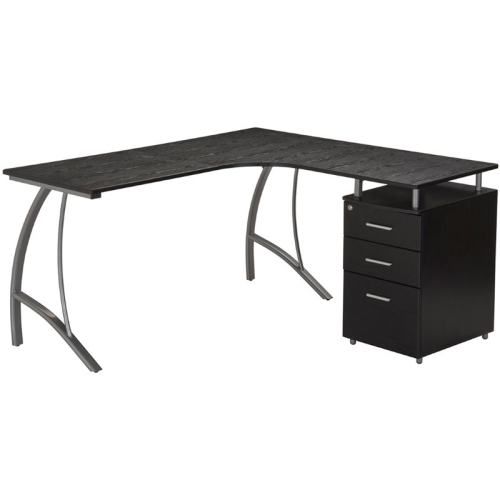 TECHNI MOBILI  L Shape Corner Desk With File Cabinet In Dark Espresso