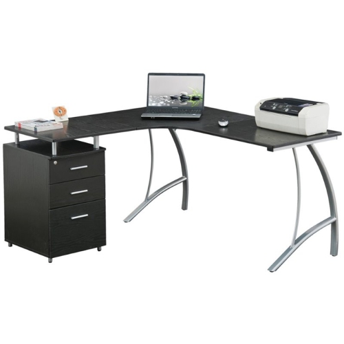 Techni Mobili L Shape Corner desk with File Cabinet in Dark Espresso