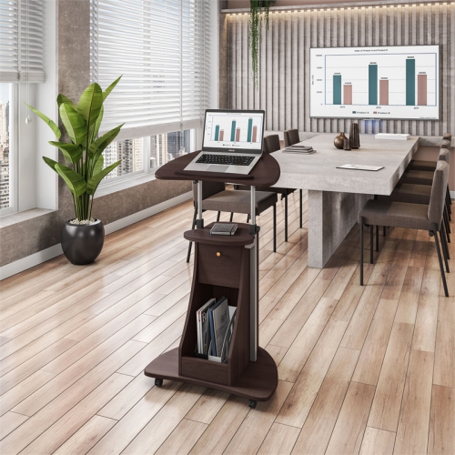 Techni Mobili Deluxe Rolling Laptop Cart with Storage Chocolate