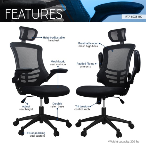 Techni Mobili Executive High Back Office Chair with Headrest in Black