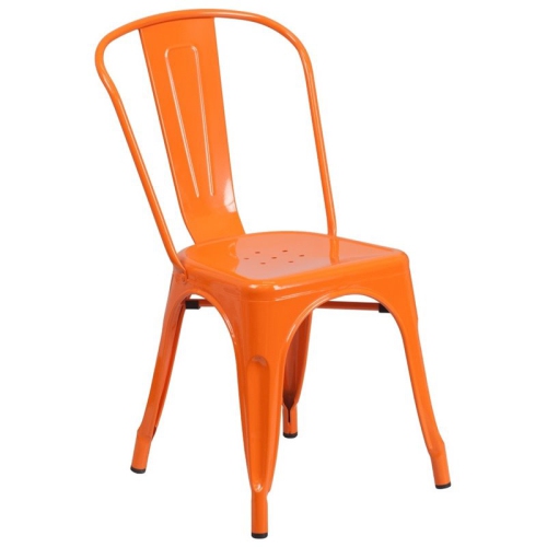 FLASH FURNITURE  Metal Stackable Dining Side Chair In Orange Red Metal Chairs