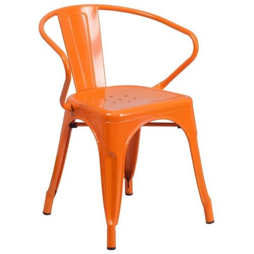 FLASH FURNITURE  Metal Stackable Dining Arm Chair In Orange