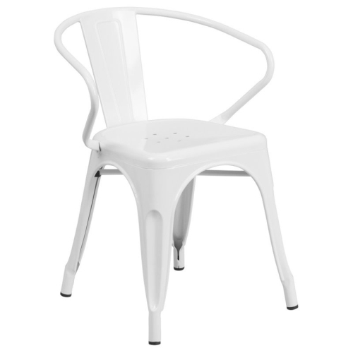 FLASH FURNITURE  Metal Stackable Dining Arm Chair In White