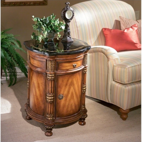 BUTLER SPECIALTY  Heritage Fossil Stone Top Drum End Table