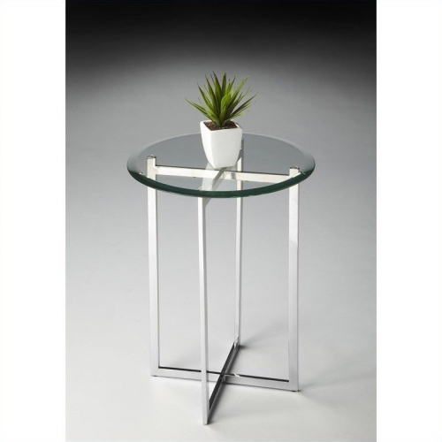 BUTLER SPECIALTY  Loft Glass Top Accent Table With Stainless Steel Base